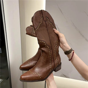 Bota Feminina Marrom Cano Alto Couro